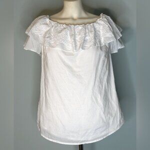 Women’s Lauren Ralph Lauren White Off Shoulder Ruffle Collar Cotton top M